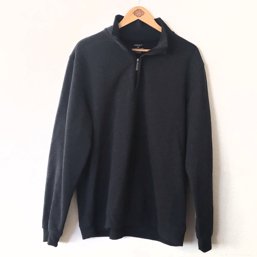 Van Heusen Charcoal Quarter Zip Cotton Sweater L